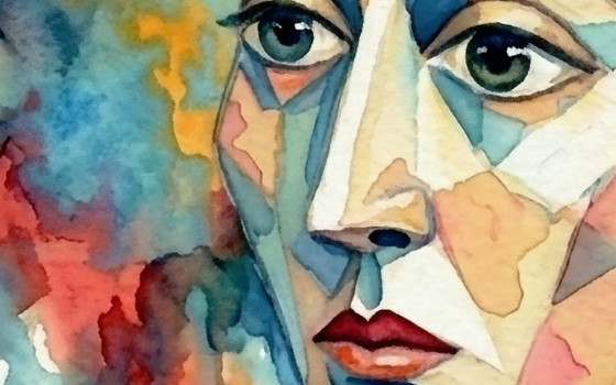 Image 1 of Cadre sur toile Aquarelle Femme abstraite au chapeau / (80x60) cm