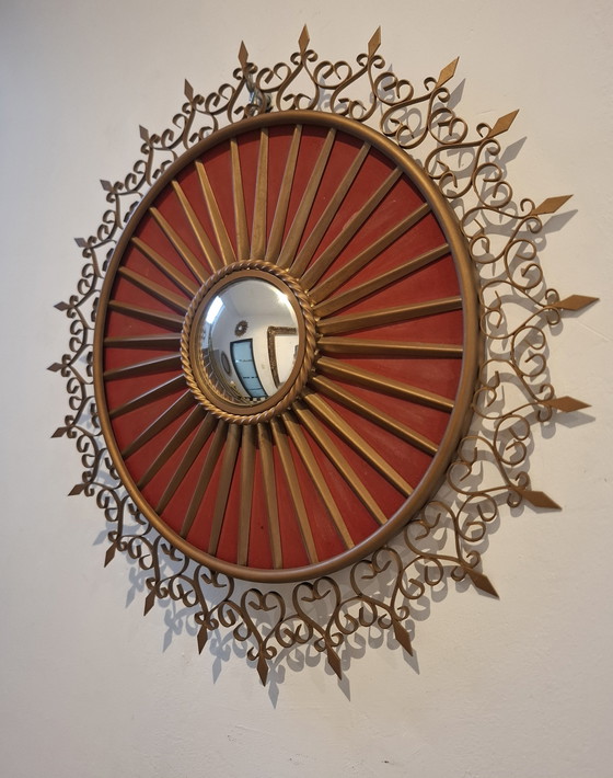 Image 1 of Rare miroir soleil chaty vallauris 42cm verre convexe 1960