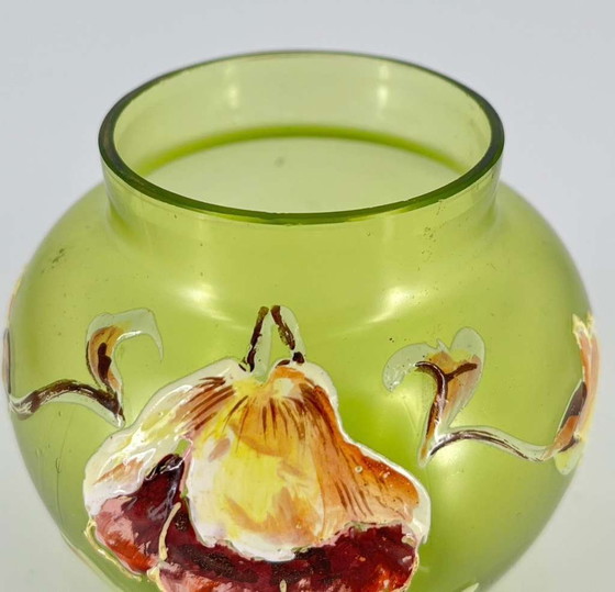 Image 1 of Rare Art Nouveau glass vase with fine enamel painting