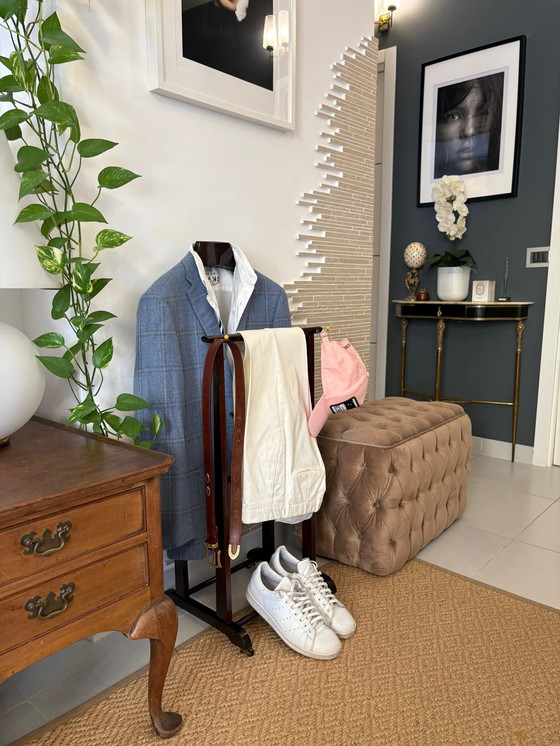 Image 1 of Mid century rustic Valet stand vintage appendiabiti dress rack wooden clothes design dressboy italian organizer servomuto gentle