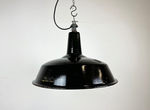 Lampada a sospensione industriale in smalto nero di Reluma, anni '50