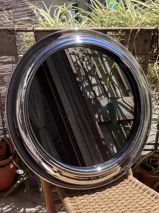Image 1 of Large mirror with space age chrome frame