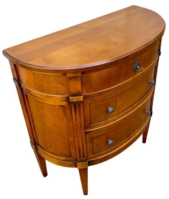 Image 1 of Louis XVI style cherrywood three-drawer half-moon commode