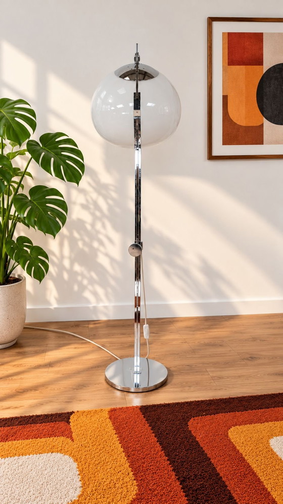 Lampadaire Arc Goffredo Reggiani vintage, Métal, Plastique, Argenté (photo 3 sur 12)