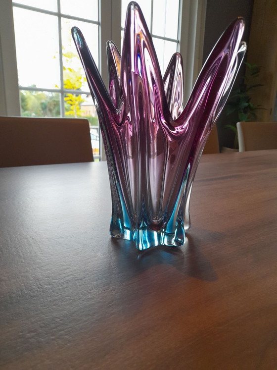 Vase vintage en verre de Murano, Bleu (photo 2 sur 5)