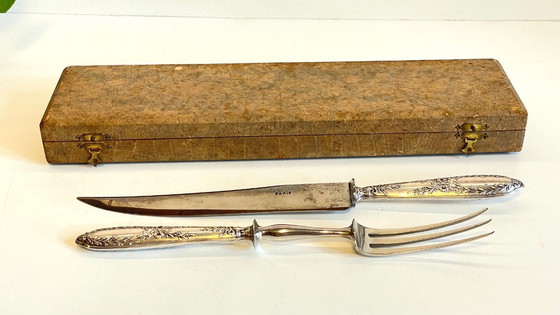 Image 1 of Silver-plated cutlery set with Minerva helmet, Paris