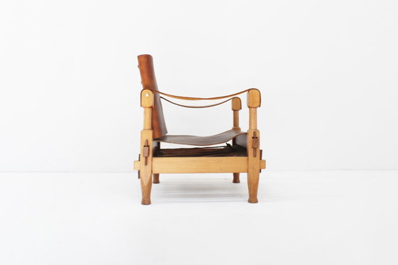 Image 1 of Vintage brutalist leren safari fauteuil 1960s