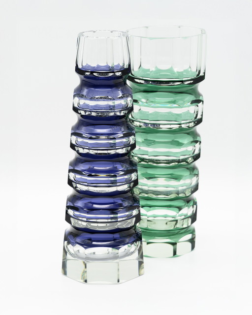 DDR Vintage Block Vase Duo 70er Jahre Re-Design Oldrich Lipsky Exbor à Josef Hoffmann
