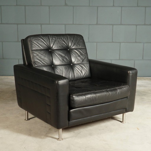 Fauteuil vintage en cuir noir des années 1970 – Leather, Metal