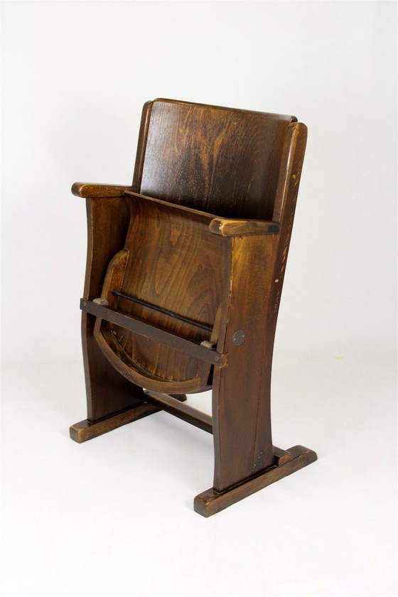 Image 1 of Fauteuil de cinéma vintage TON (Thonet), tchèque des années 1940, siège de théâtre en bois