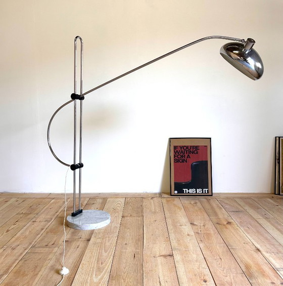 Grand Lampadaire Arc Ajustable en Marbre et Chrome, Italie, 1970s – Marble, Metal (photo 5 of 8)