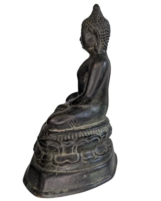 Statue Antique de Bouddha Thaï en Bronze – Style Sukhothai – Bhumisparsha Mudra – 20.5 cm – Sculptures (photo 7 of 9)