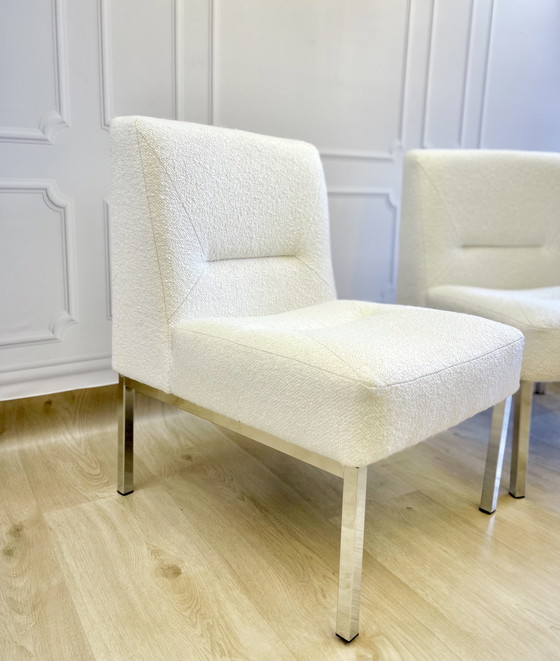 Image 1 of Coppia di poltrone lounge vintage in bouclé bianco – design anni '70