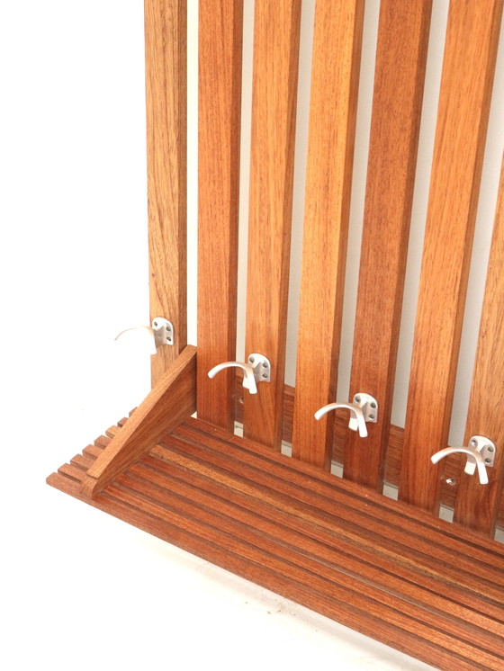 Image 1 of Large vintage coat rack with teak mirror and rack