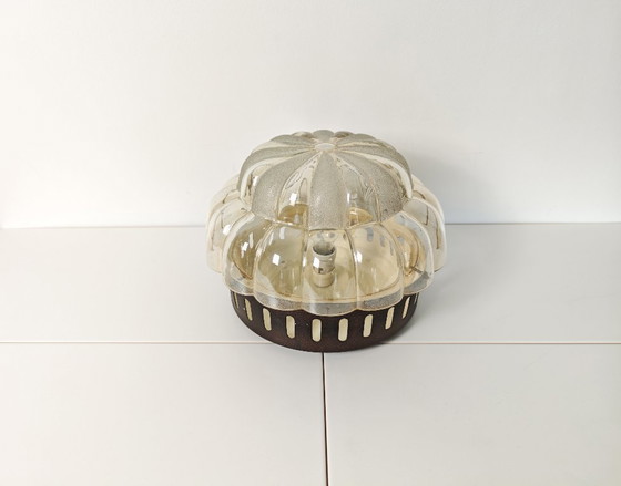 Image 1 of XXL Vintage Clear Glass Ceiling Light / Mid Century Modern Sconce / Flush Mount Wall Lamp / Hand Blown Glass / Yugoslavia / 1970
