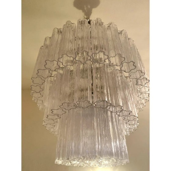 Image 1 of Contemporary Oval Transparent “Tronchi” Murano Glass Chandelier in Venini Style