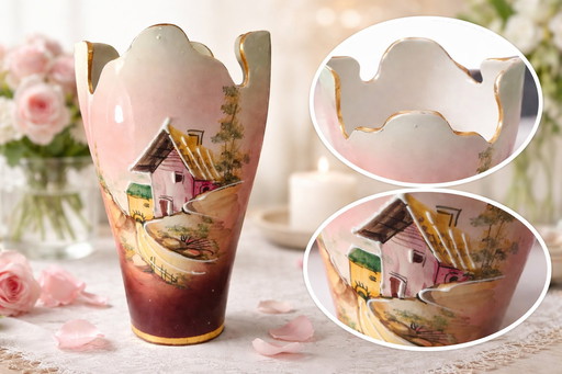 Seto porcelain vase with optical illusion of a hidden face, Japan, 1950