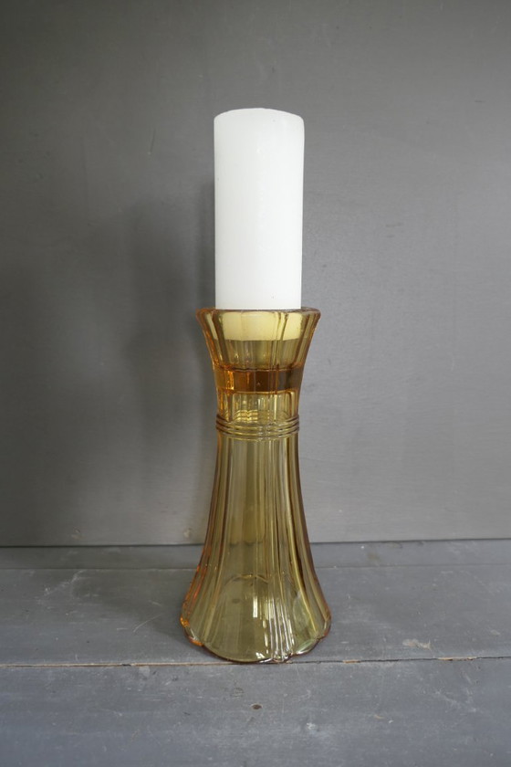Image 1 of Vaso/candeliere in vetro ambrato Art Déco