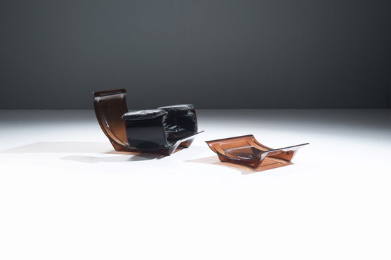 Image 1 of Rara poltrona e pouf Marsala in pelle nera - Michel Ducaroy - Ligne Roset