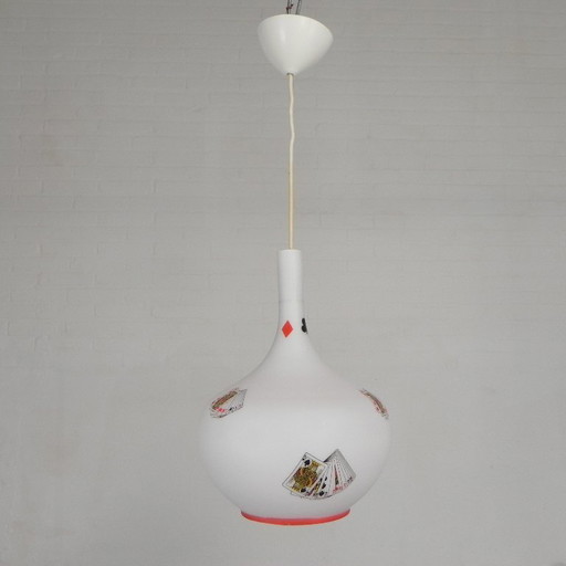 Murano hanglamp met afbeeldingen van speelkaarten in opaline glas, jaren 60 – hanglampen