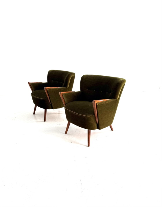 Ensemble de 2 fauteuils cocktail vintage années 60 – Wood, Textile (photo 5 of 12)