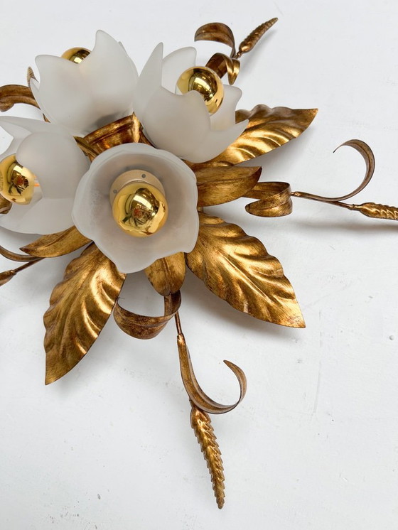 Image 1 of Vergulde XL plafondlamp of wandlamp uit Italië, 1970's