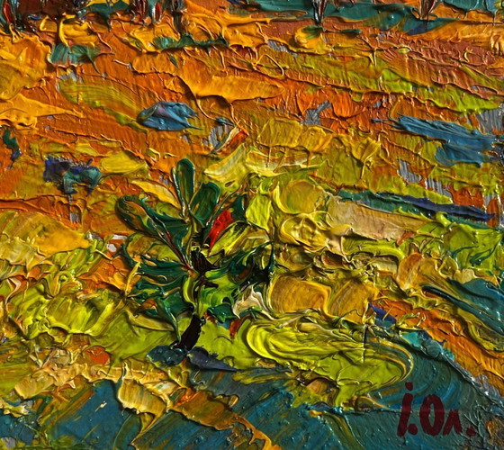 Image 1 of Originales Ölgemälde: Herbstliche Dorflandschaft bei Mondschein