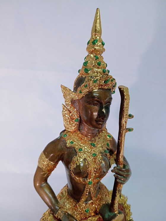Scultura asiatica di una figura musicale, color bronzo, Sculture, Metallo, Marrone, Aziatisch (foto 7 di 8)