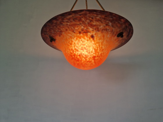 Image 1 of Franse Art Deco Glazen Hal Lamp