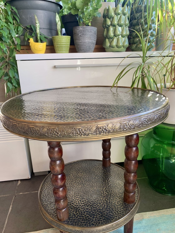 Art Nouveau Art Deco Salontafel Bijzettafel Messing Jaren 1930 Chinees Vintage Handgemaakt – Brass, Wood (photo 3 of 14)