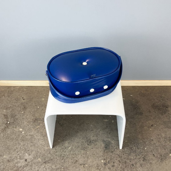 Image 1 of Scatola da cucito vintage, scatola portaoggetti, similpelle blu, anni '70