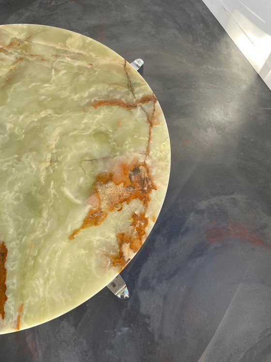 Vintage onyx marble coffee table (green/copper) (photo 5 of 12)