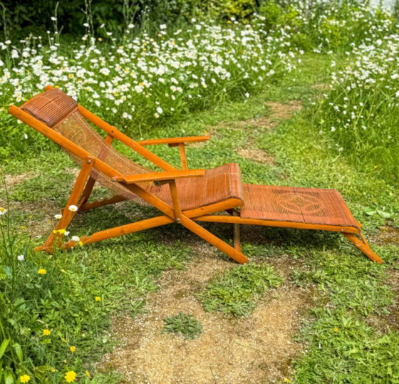 Image 1 of Poltrona lounge e poggiapiedi vintage giapponesi in bambù