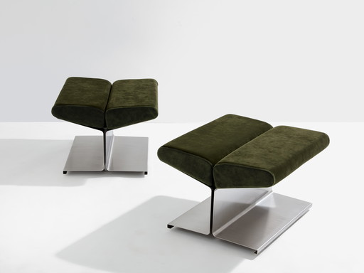 Paul Geoffroy for Uginox stainless steel alcantara ottomans 1975