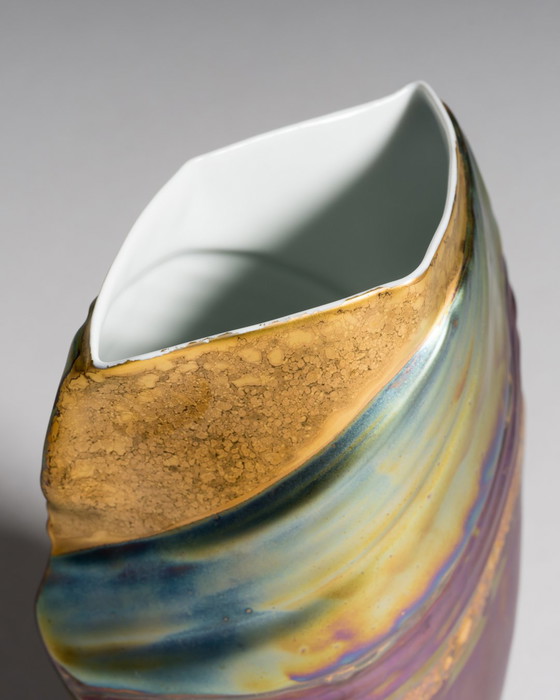 Image 1 of Porcelain Vase Duo by Johan van Loon × Helmut Drexler for Rosenthal Studio Linie Hand-painted Eosin-glazed 