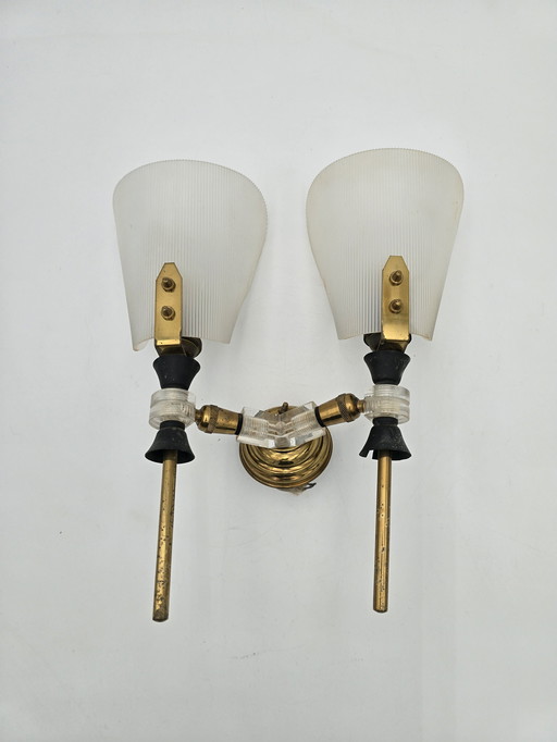 70'S Brass And Plexiglas Wall Sconce