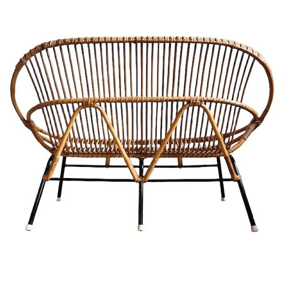 Image 1 of Vintage mid-century rattan sofa bench Rohe Noordwolde 1960s