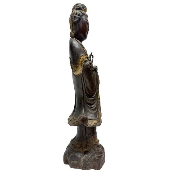 Guanyin china de madera con restos de pan de oro – finales del período Qing – Esculturas, Wood (photo 3 of 9)