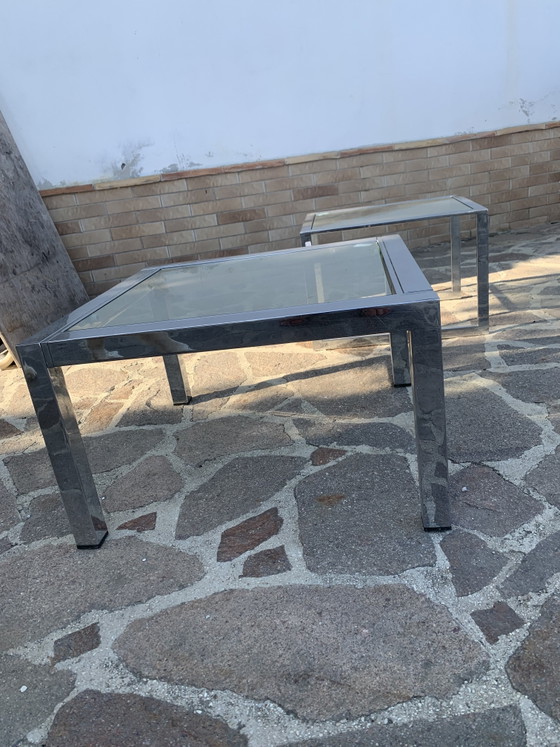 Pair of 1970s Polished Chrome and Glass Coffee Tables - Minimalist Design – Metal (photo 3 of 13)