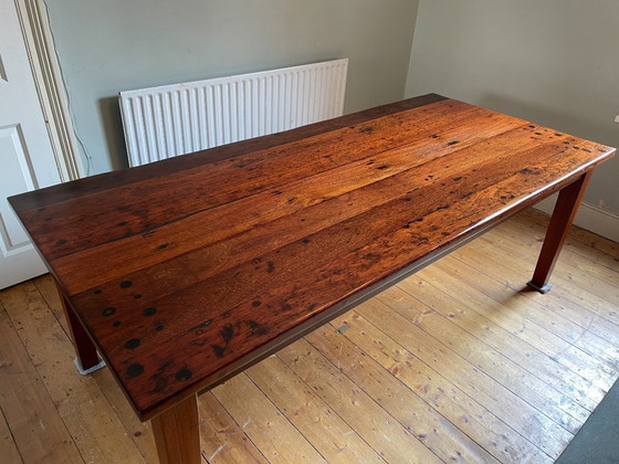 Image 1 of Rare Australian Jarrah Railway Sleeper Dining/Boardroom Table – Reclaimed Solid Hardwood – 2.2m