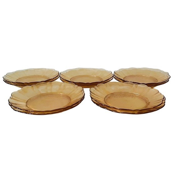 Image 1 of Service de dix assiettes à dessert Crowny, décor pêche nacré, années 1960