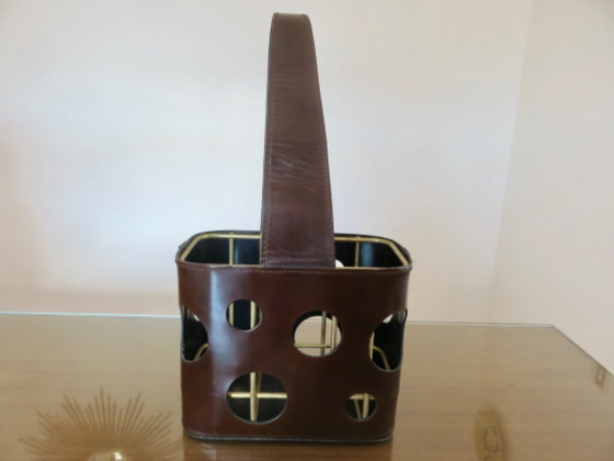 Image 1 of Porte bouteilles en cuir attribué à Jacques Adnet pour les Cognacs J & F Martell, France, 1950