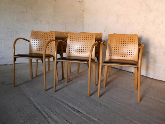 set of 6 chairs 290F by Wulf Schneider for Thonet, 1990 – Dining chairs, Leather, Wood, Design (photo 2 of 8)