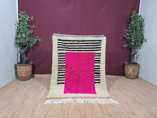 Handgeknüpfter Naturwollteppich mit rosa Muster, 1,6/2,5 m – Alessi, vloerkleden en tapijten, Wool