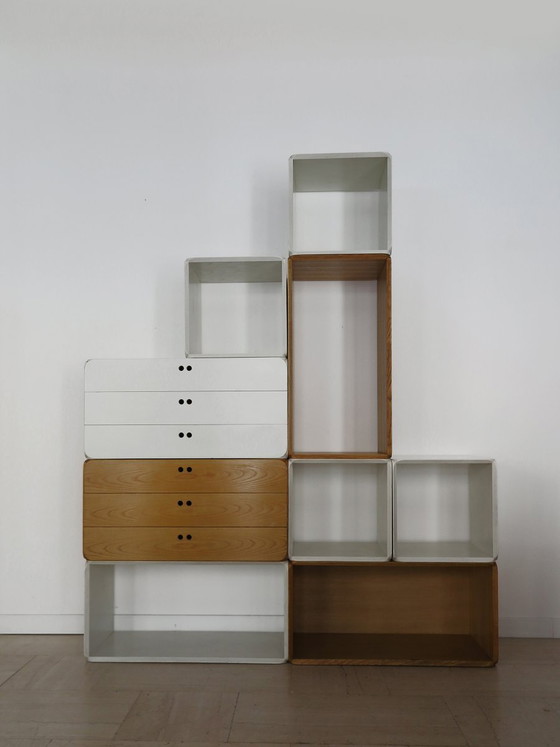 Two-tone modular Bookcases Samara by Derk Jan De Vries for Maisa, Italy, 70s, 8-piece set, White (photo 2 of 23)
