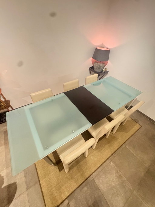 6x B&B Italia Vol Au Vent design stoelen, Mario Bellini, wit leer