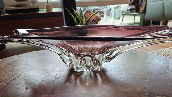 Image 1 of XXL Vintage Murano Stijl Glazen Schaal | Paars & Helder | 52 cm