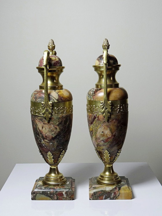 Image 1 of Pair of cassolettes in breccia marble and gilt bronze, Napoleon III 19th century
