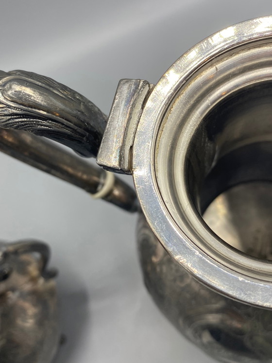 Verzilverde koffiepot en suikerpot set – Armand Frénais – Decoratieve objecten (photo 7 of 9)