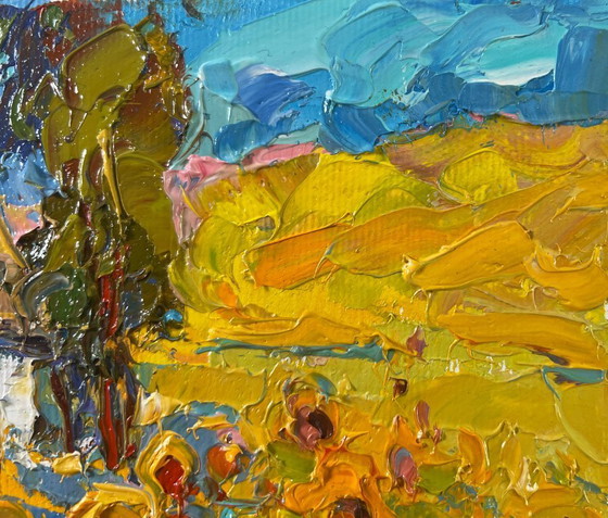 Image 1 of Original Oil Painting Summer Flowers Landscape Lush sunny fields